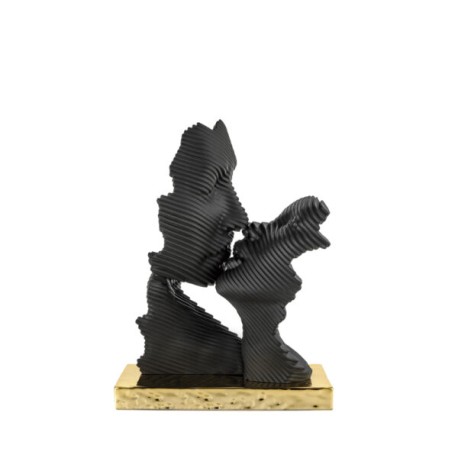 Bomboniera Bongelli Scultura Coppia Sposi Bacio Stilizzato Nero e Oro Con Box