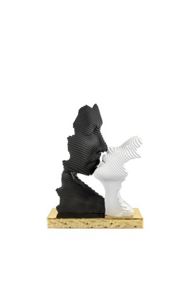 Bomboniera Bongelli Scultura Coppia Sposi Bacio Stilizzato Nero e Bianco Con Base Oro Con Box