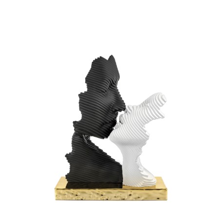 Bomboniera Bongelli Scultura Coppia Sposi Bacio Stilizzato Nero e Bianco Con Base Oro Con Box