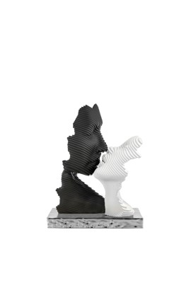 Bomboniera Bongelli Scultura Coppia Sposi Bacio Stilizzato Nero e Bianco Con Base Argento Con Box