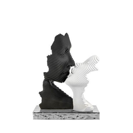 Bomboniera Bongelli Scultura Coppia Sposi Bacio Stilizzato Nero e Bianco Con Base Argento Con Box
