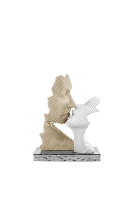 Bomboniera Bongelli Scultura Coppia Sposi Bacio Stilizzato Nocciola e Bianco Con Base Argento Con Box