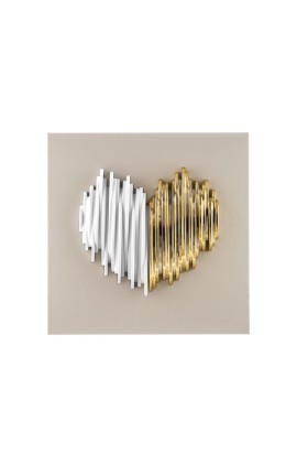 Bomboniera Bongelli Scultura Quadretto Cuore Oro e Bianco Stilizzato Base Nocciola  Con Box