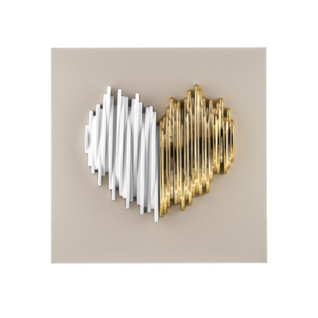 Bomboniera Bongelli Scultura Quadretto Cuore Oro e Bianco Stilizzato Base Nocciola  Con Box
