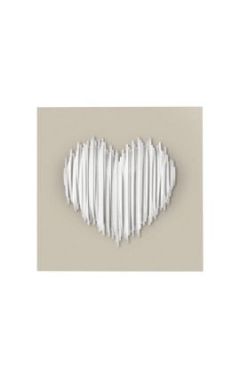 Bomboniera Bongelli Scultura Quadretto Cuore  Bianco Stilizzato Base Nocciola  Con Box