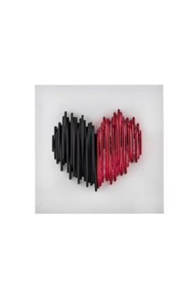 Bomboniera Bongelli Scultura Quadretto Cuore Nero e Oro Stilizzato Base Bianca Con Box