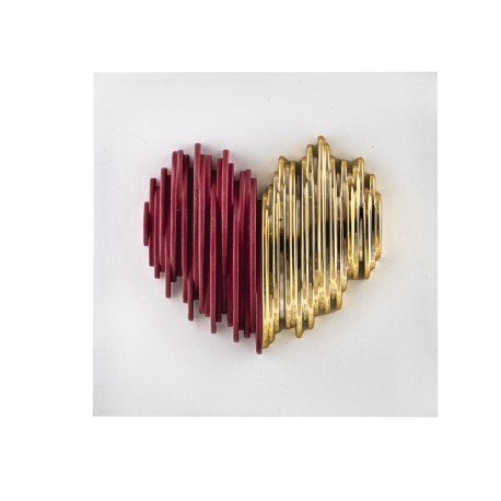 Bomboniera Bongelli Scultura Quadretto Cuore Rosso e Oro Stilizzato Base Bianca Con Box