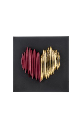 Bomboniera Bongelli Scultura Quadretto Cuore Rosso e Oro Stilizzato Base Nero Con Box