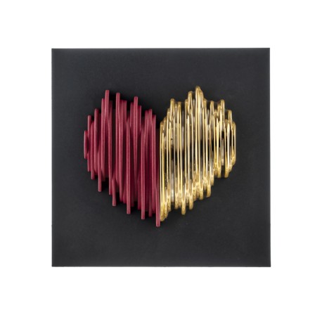 Bomboniera Bongelli Scultura Quadretto Cuore Rosso e Oro Stilizzato Base Nero Con Box