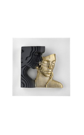 Bomboniera Bongelli Scultura Quadretto Coppia Sposi Stilizzata Nero e Oro  Base Bianca Con Box