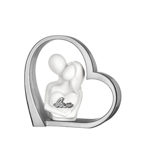 Bomboniera Bongelli Coppia Sposi Cuore Love Stilizzata  Bianca Con Box