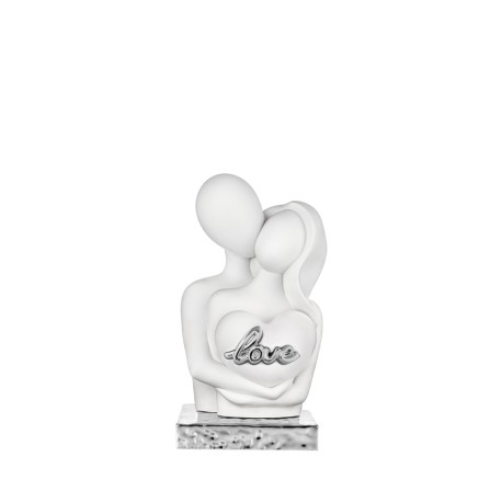 Bomboniera Bongelli Coppia Sposi Abbraccio Cuore Bianca Con Base Con Box