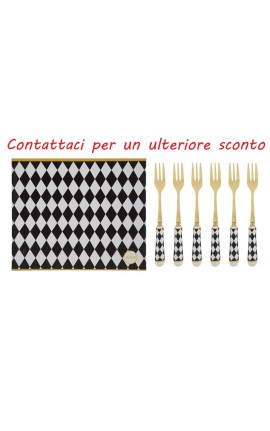 Bomboniera Matrimonio Set 6 Pezzi Forchettine Scacchi Porcellana e Metallo Con Box