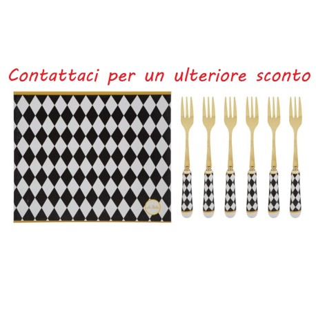 Bomboniera Matrimonio Set 6 Pezzi Forchettine Scacchi Porcellana e Metallo Con Box