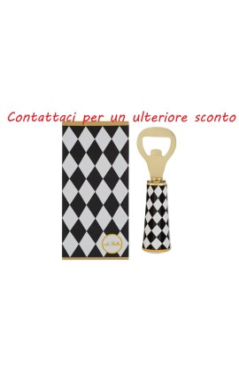 Bomboniera Matrimonio Apribottiglie Decoro Scacchi Porcellana e Metallo Con Box