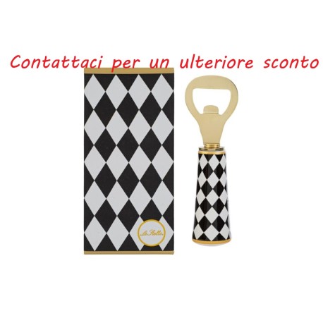 Bomboniera Matrimonio Apribottiglie Decoro Scacchi Porcellana e Metallo Con Box