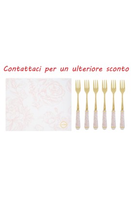 Bomboniera Matrimonio Set 6 Pezzi Forchettine Decoro Fiori Rosa Porcellana e Metallo Con Box
