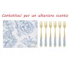 Bomboniera Matrimonio Set 6 Pezzi Forchettine Decoro Fiori Celeste Porcellana e Metallo Con Box