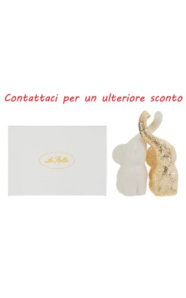 Bomboniera Matrimonio Set 2 Elefantini Porcellana Oro e Bianco Con Box