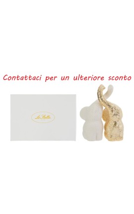 Bomboniera Matrimonio Set 2 Elefantini Porcellana Oro e Bianco h.16 Cm Con Box