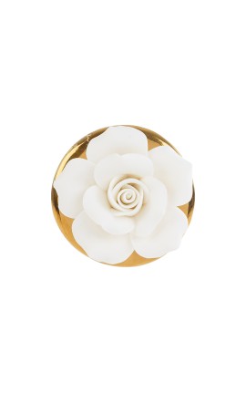 Bomboniera Matrimonio Candela  Fiore Rosa Porcellana Bianca h.9 Cm Con Box