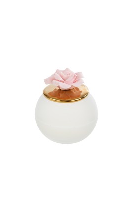 Bomboniera Matrimonio Candela  Fiore Rosa Porcellana Bianca h.9 Cm Con Box