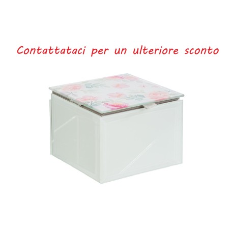 Bomboniera Matrimonio Scatola Vetro Fiori Portagioie 9x9xh.7 Cm Con Box