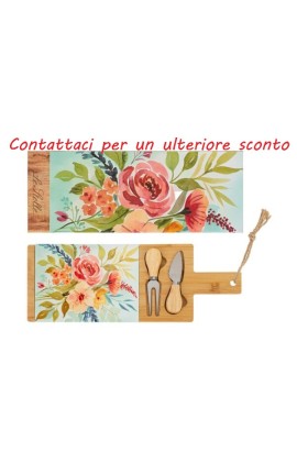 Bomboniera Matrimonio Set 3 Pz Tagliere Legno Con Coltellino Decoro Floreale Con Box