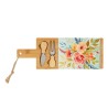Bomboniera Matrimonio Set 3 Pz Tagliere Legno Con Coltellino Decoro Floreale Con Box