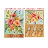 Bomboniera Matrimonio Set 4 Pz Tagliere Legno Con Posate Formaggio Decoro Floreale Con Box