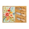 Bomboniera Matrimonio Set 4 Pz Tagliere Legno Con Posate Formaggio Decoro Floreale Con Box