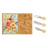 Bomboniera Matrimonio Set 4 Pz Tagliere Legno Con Posate Formaggio Decoro Floreale Con Box