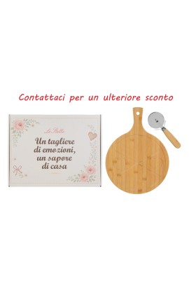 Bomboniera Matrimonio Set 2 Pz Tagliere Legno e Taglia Pizza  Con Box
