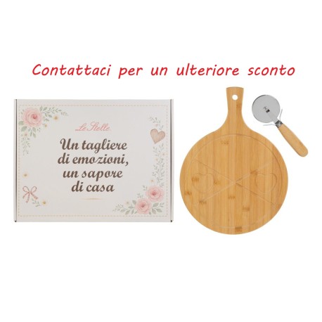 Bomboniera Matrimonio Set 2 Pz Tagliere Legno e Taglia Pizza  Con Box