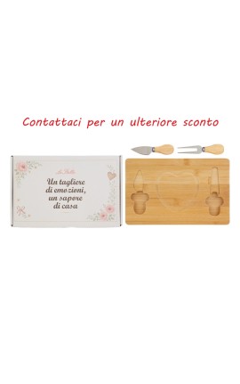 Bomboniera Matrimonio Set 3 Pz Tagliere Legno e Posate Formaggio Con Box