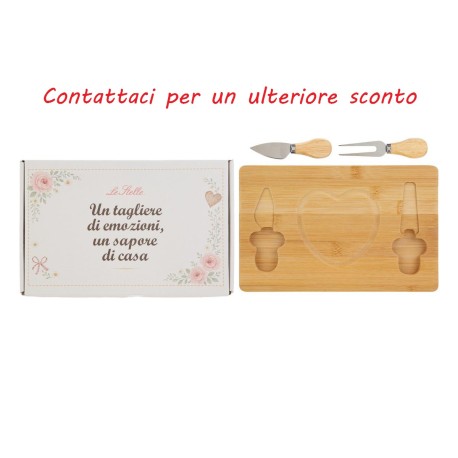 Bomboniera Matrimonio Set 3 Pz Tagliere Legno e Posate Formaggio Con Box