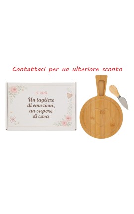 Bomboniera Matrimonio Set 2 Pz Tagliere Legno e Coltellino Formaggio Con Box