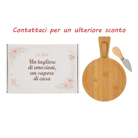 Bomboniera Matrimonio Set 2 Pz Tagliere Legno e Coltellino Formaggio Con Box