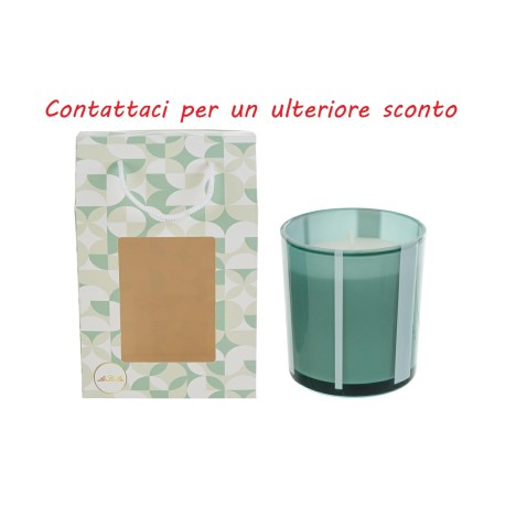Bomboniera Matrimonio Candela Vetro Verde h.8 Cm Con Shopper