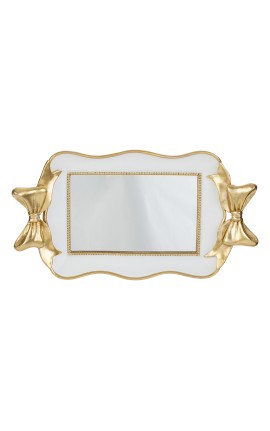 Vassoio Resina Specchiato Con Fiocco Bianco e Oro