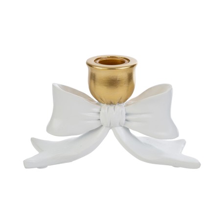 Bomboniera Matrimonio Portacandela in Resina Fiocco Oro Con Shopper