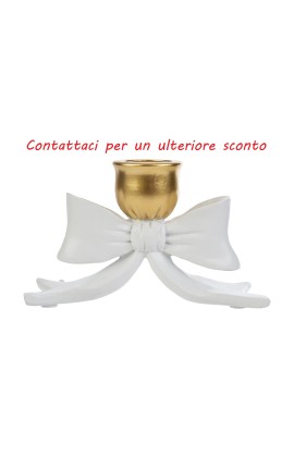 Bomboniera Matrimonio Portacandela in Resina Fiocco Oro Con Shopper