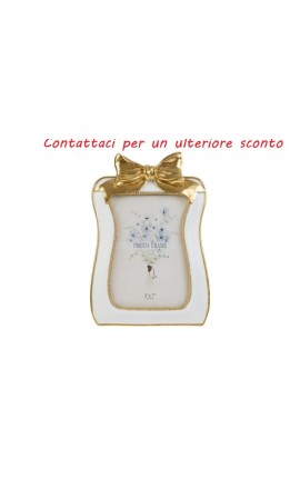 Bomboniera Matrimonio Portafoto in Resina Fiocco Oro Con Shopper