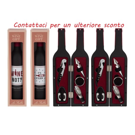 Bomboniera Matrimonio Set 5 Pz Accessori Vino In Bottiglia 2 Colori Assortiti Con Color Box