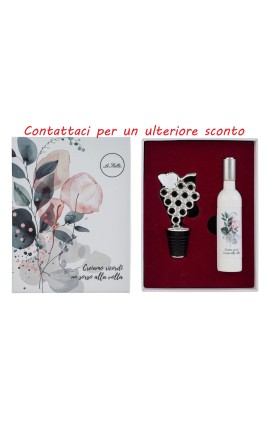 Bomboniera Matrimonio Set 2 Pz Accessori Vino Apribottiglie e Tappo Sorsi D'Amore Con Box