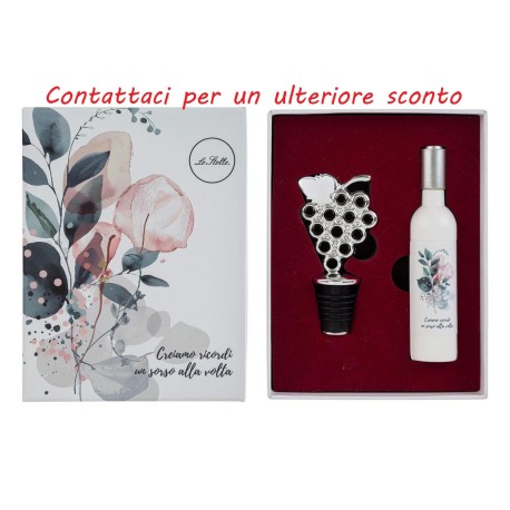 Bomboniera Matrimonio Set 2 Pz Accessori Vino Apribottiglie e Tappo Sorsi D'Amore Con Box