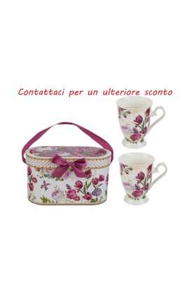 Bomboniera Matrimonio Set 2 Mug Bouquet di Charme Porcellana Con Box