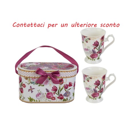 Bomboniera Matrimonio Set 2 Mug Bouquet di Charme Porcellana Con Box
