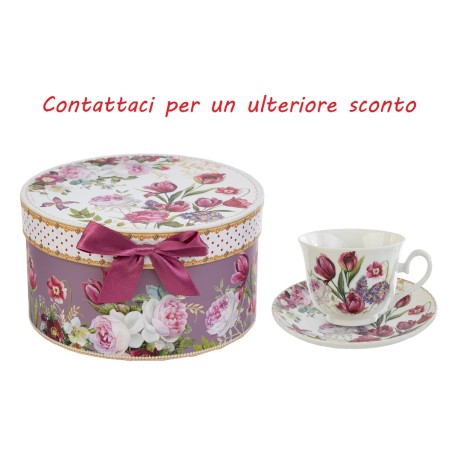 Bomboniera Matrimonio Tazza da Tè Bouquet di charme Porcellana Con Box