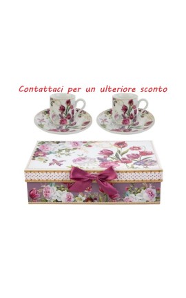 Bomboniera Matrimonio Set 2 Pz Tazzine Caffè Bouquet di Charme Porcellana Con Box